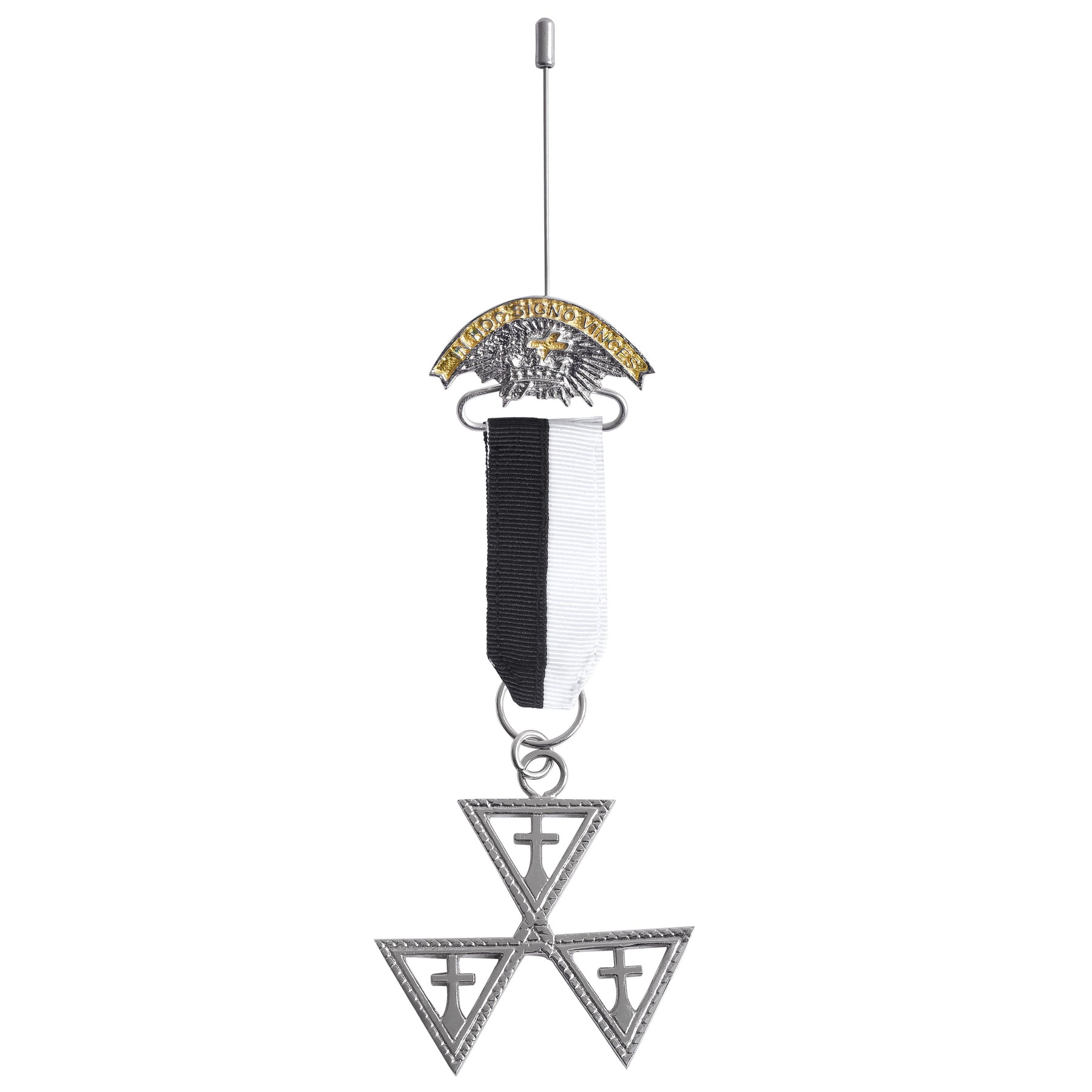 Prelate Knights Templar Commandery Breast Jewel - White & Black Ribbon - Bricks Masons