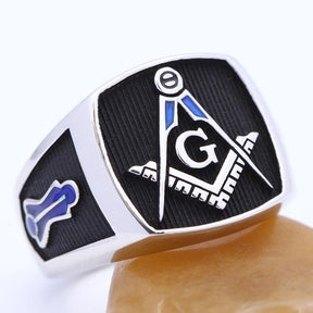 Master Mason Blue Lodge Ring - Plumb Trowel Sterling Silver - Bricks Masons