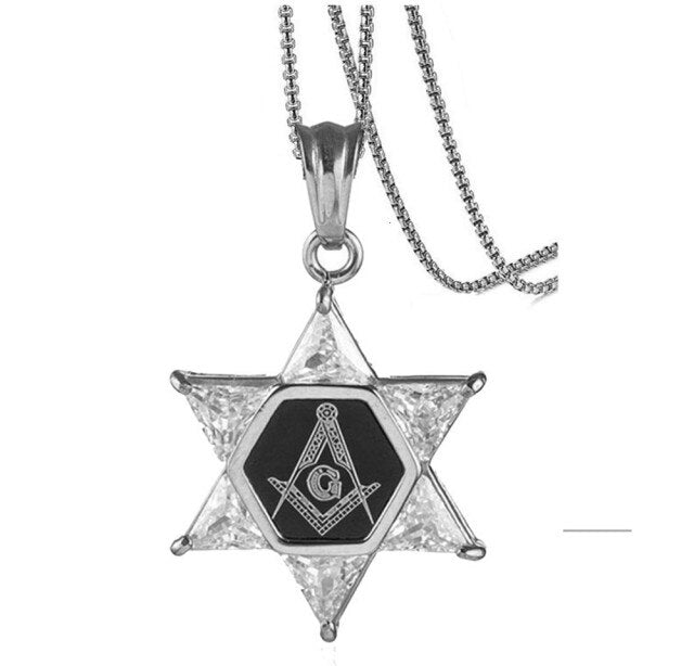 Master Mason Blue Lodge Necklace - Star Of David Square and Compass G - Bricks Masons