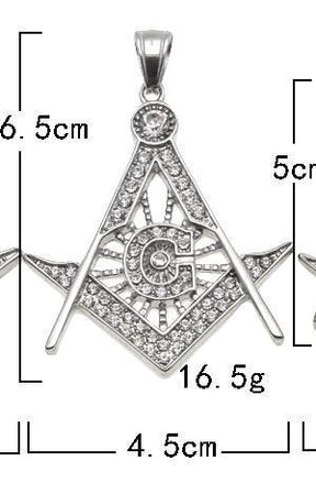 Master Mason Blue Lodge Necklace - All Rhinestone Square & Compass - Bricks Masons