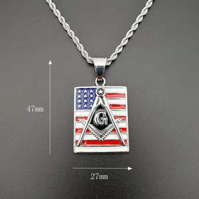 Master Mason Blue Lodge Necklace - American Flag Square & Compass G - Bricks Masons