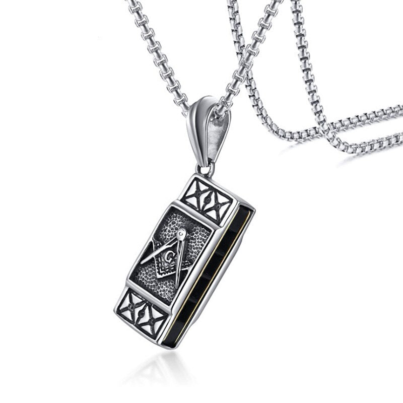 Master Mason Blue Lodge Necklace - Square and Compass G Functional Harmonica - Bricks Masons