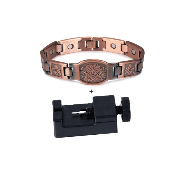 Knights Templar Commandery Bracelet - Square and Compass G/Cross Copper Magnetic - Bricks Masons