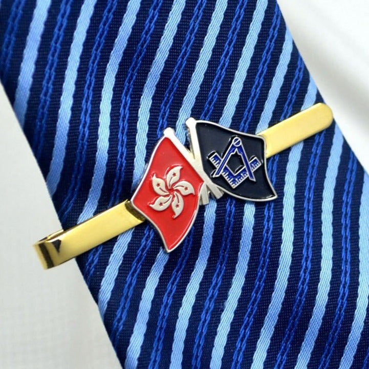 Master Mason Blue Lodge Tie Bar - Square and Compass G Hong Kong SAR Flag - Bricks Masons