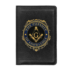 Master Mason Blue Lodge Wallet - The Pursuit Of Knowledge PU Leather Passport & Credit Card Holder Black/Brown - Bricks Masons