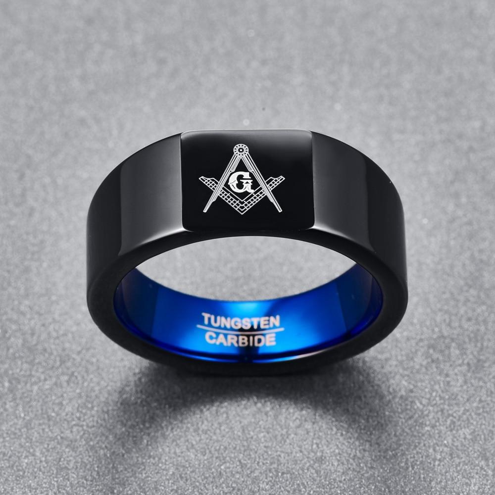 Tungsten Carbide Masonic Ring Black Blue - Bricks Masons