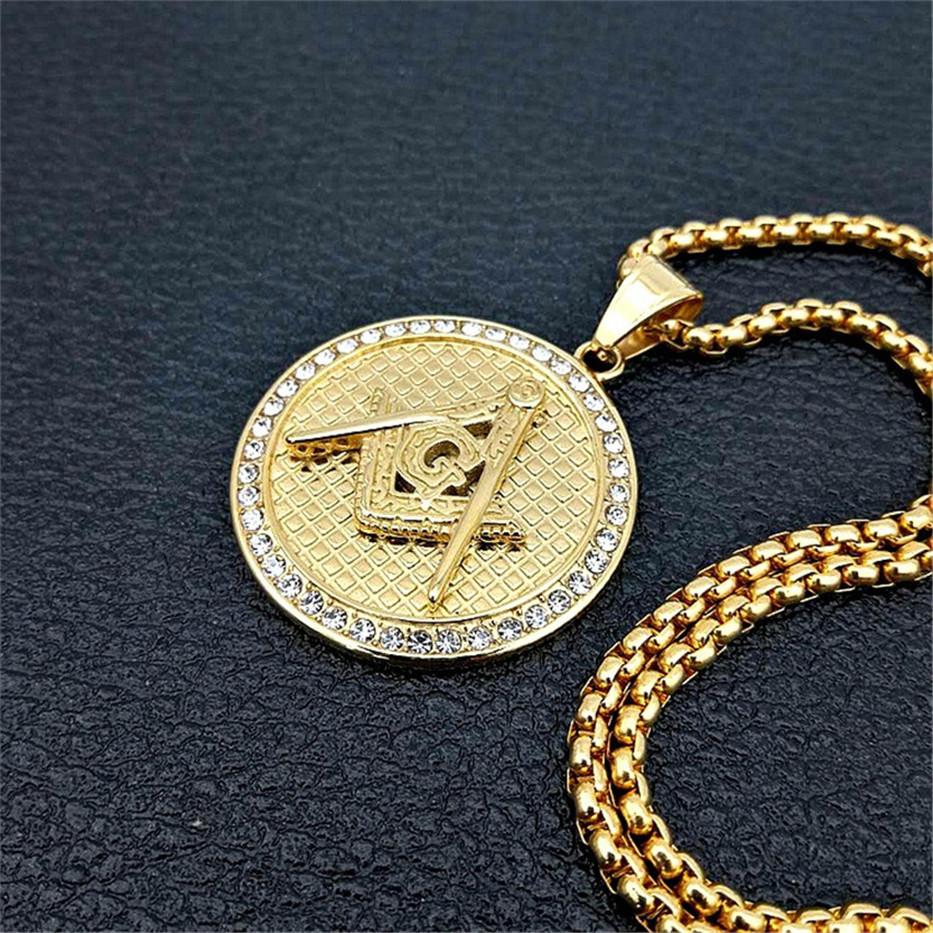 Square Compass G Zirconia Masonic Pendant Necklace - Bricks Masons