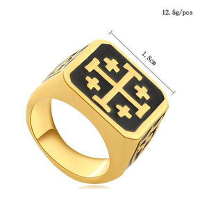Jerusalem Cross Gold Color Knight Templar Ring - Bricks Masons