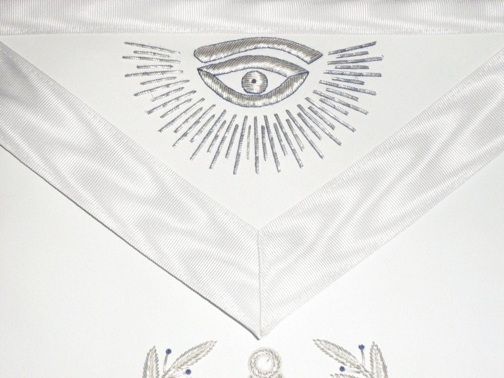Master Mason Blue Lodge Apron - White Hand Embroidered - Bricks Masons