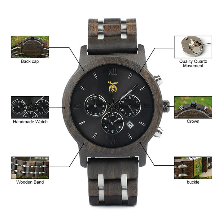 Shriners Wristwatch - Various Wood Colors - Bricks Masons